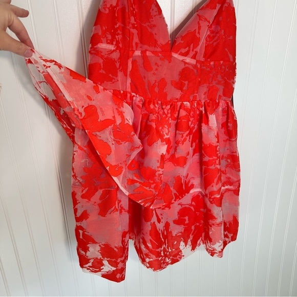 NWT Lizard Thicket Red Floral Layered Hem Mini Dress Size Medium - Picture 3 of 12